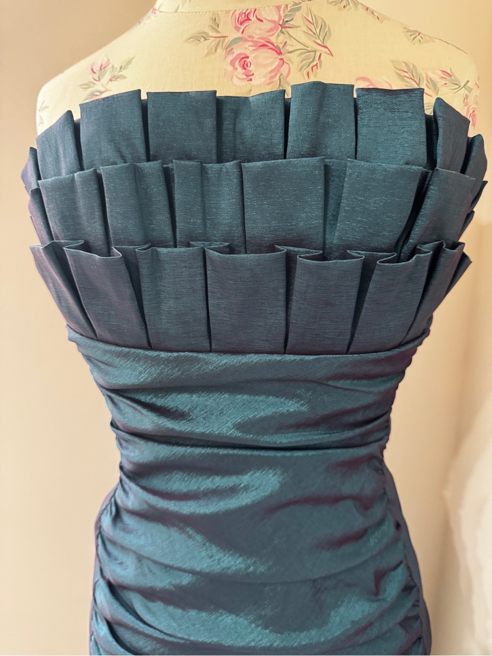 Xscape Strapless Pleated Bodice Ruched Mermaid Gown in Teal - Picture 5 of 16